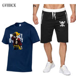 Summer new One Piece Luffy Sale Men's Sets T Shirts+Shorts Two Pieces Sets Casual Tracksuit Tshirt anime summer Sportswears set