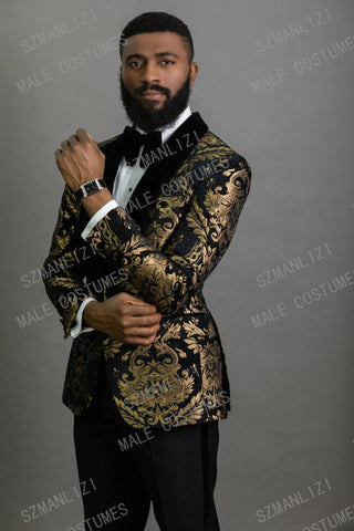 New Elegant 2020 Costume Homme Shawl Lapel Black Jacquard Dinner Party Groom Wear Men Wedding Suits For Men Prom Tuxedo Blazer