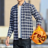 Winter Men Cashmere Long Sleeve Lattice Shirt Male Thickening Warm Plaid Fund Leisure Time Shirt Student Loose Loose Shirts