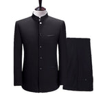 Men's Stand Collar Chinese Style Slim Fit Two Piece Suit Set / Male Zhong Shan Blazer Jacket Coat Pants Trousers